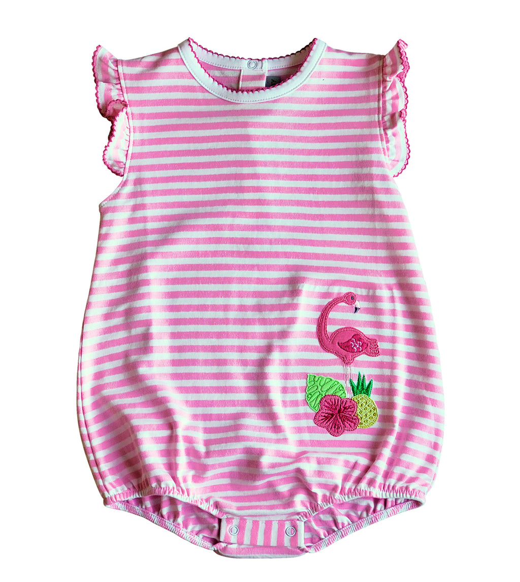 Flamingo Pink Applique baby girl romper Pima Cotton - Little Threads Inc. Children's Clothing