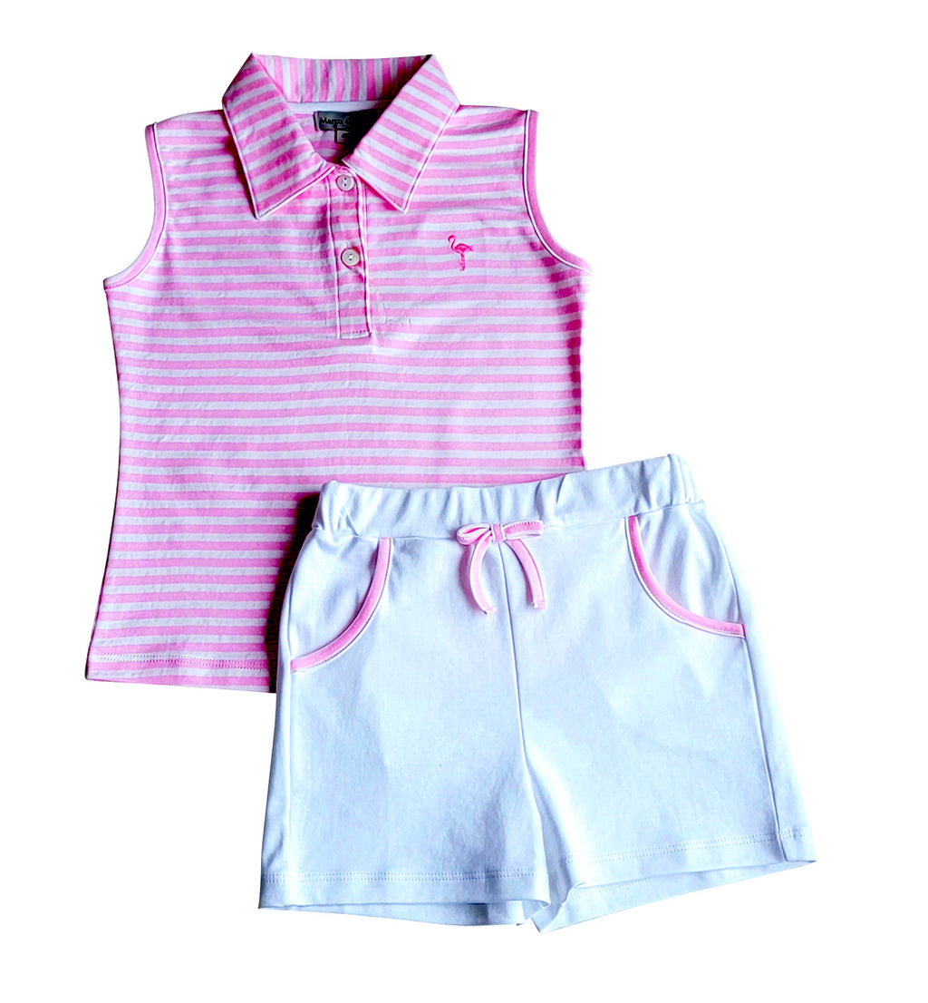 Flamingo Pink top & short set Pima Cotton - Little Threads Inc. Children's Clothing