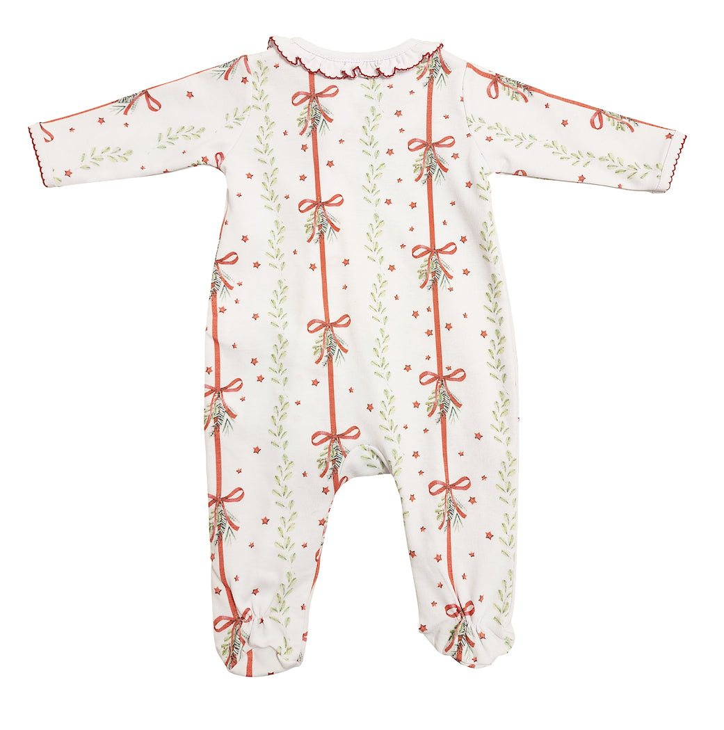 Baby Girl's Christmas Bows & Mistletoe Print  Pima zippered Footie - Little Threads Inc. Children's Clothing