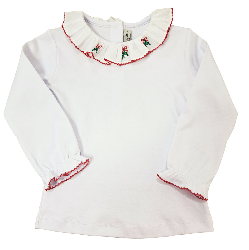 Christmas Bows and Mistletoe Girl's Pima Cotton Top - Little Threads Inc. Children's Clothing