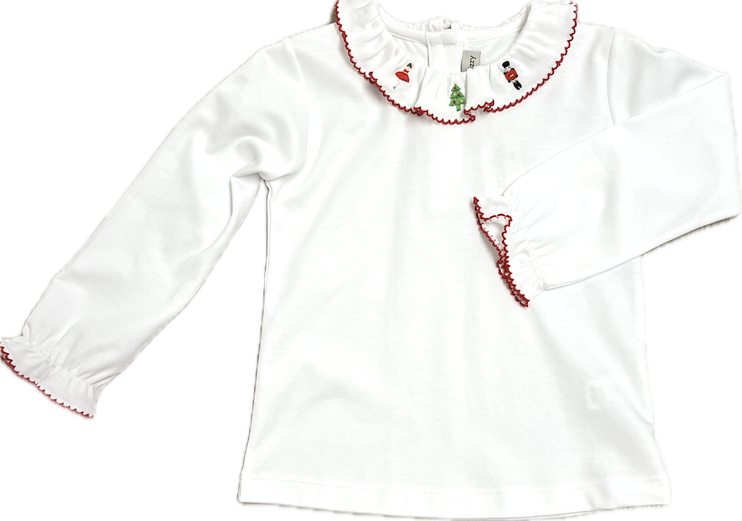 Christmas Nutcracker White Pima cotton girl nutcracker top - Little Threads Inc. Children's Clothing