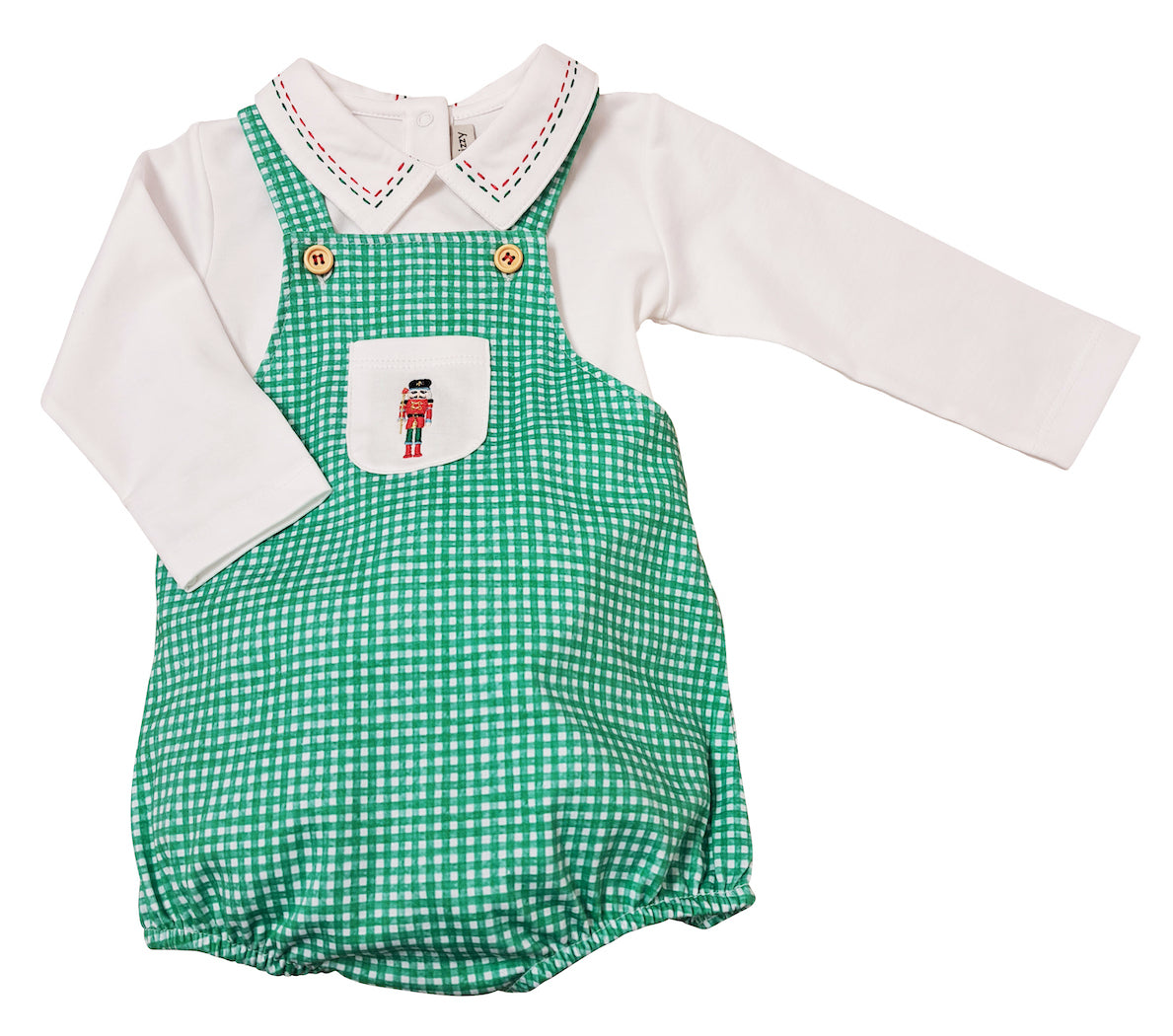 Christmas Nutcracker White long sleeve green romper boy set - Little Threads Inc. Children's Clothing