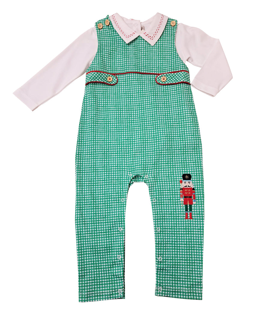 Christmas Nutcracker 2 piece white top green boy Longall Set - Little Threads Inc. Children's Clothing