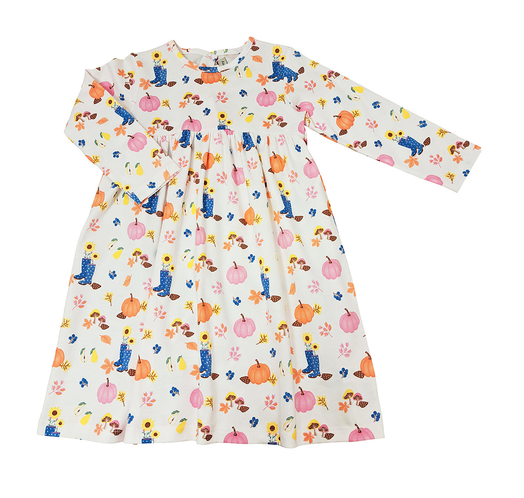Fall Pumpkin Print Long Sleeve Girl dress Pima - Little Threads Inc. Children's Clothing