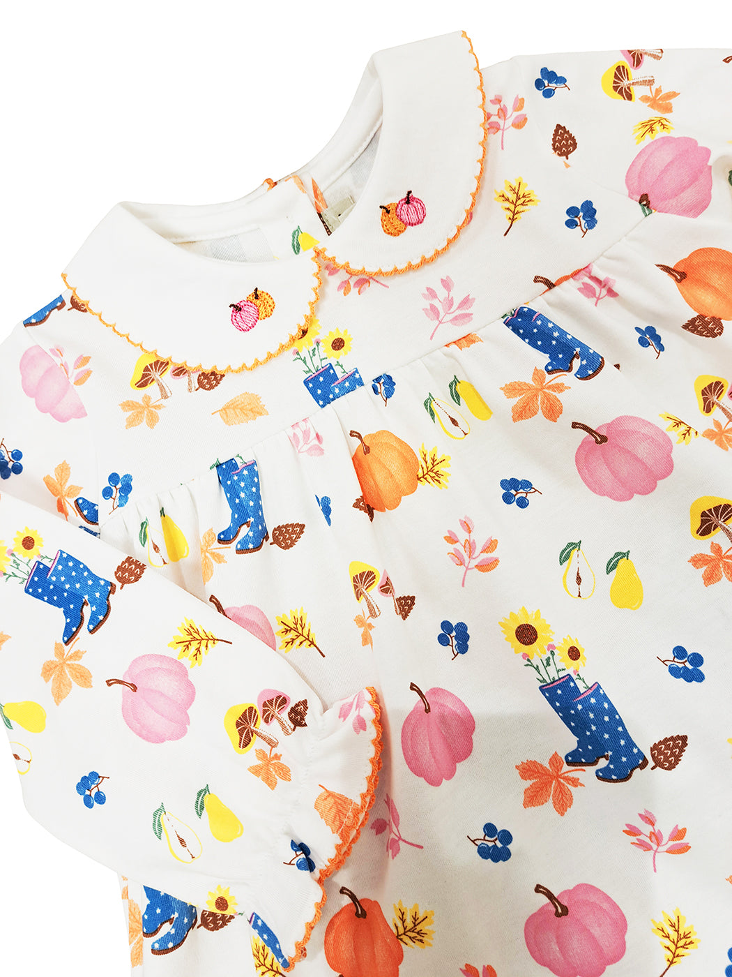 Fall Pumpkin Print and plaid Girl Bloomer Pima Set - Little Threads Inc. Children's Clothing