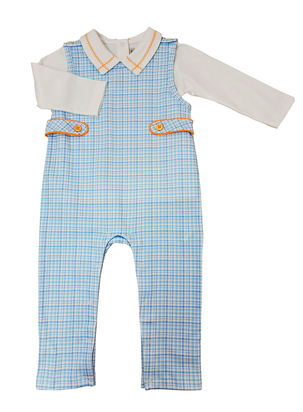 Fall Pumpkin - Plaid boy Longall set with Top Pima Cotton - Little Threads Inc. Children's Clothing