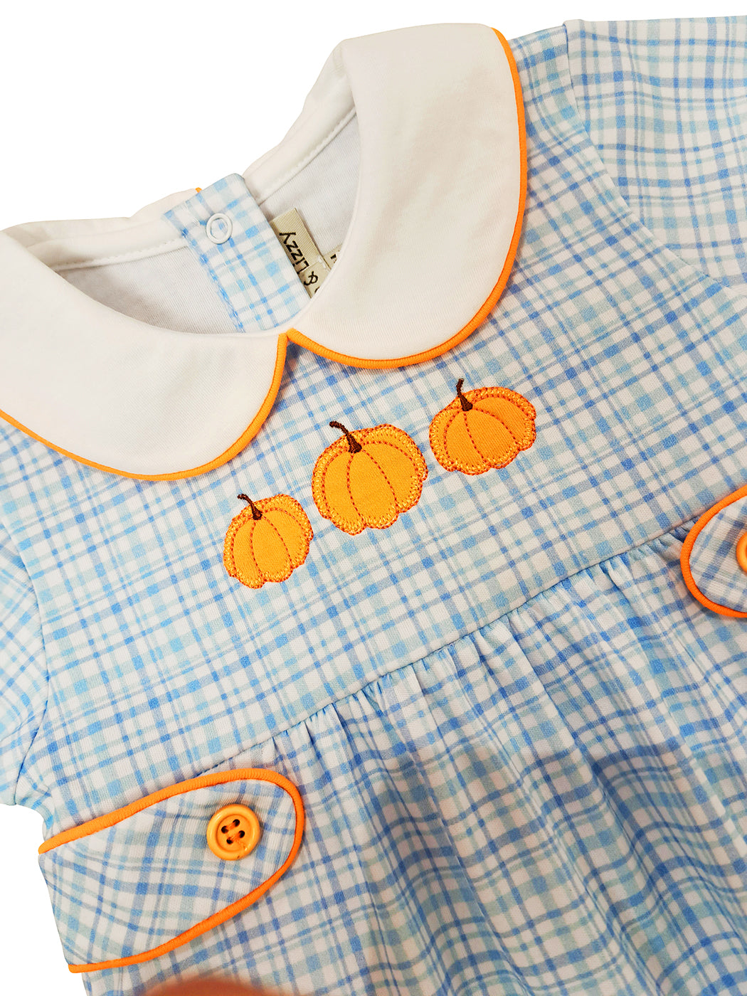 Fall Pumpkin light blue plaid pima Baby Boy's bubble - Little Threads Inc. Children's Clothing