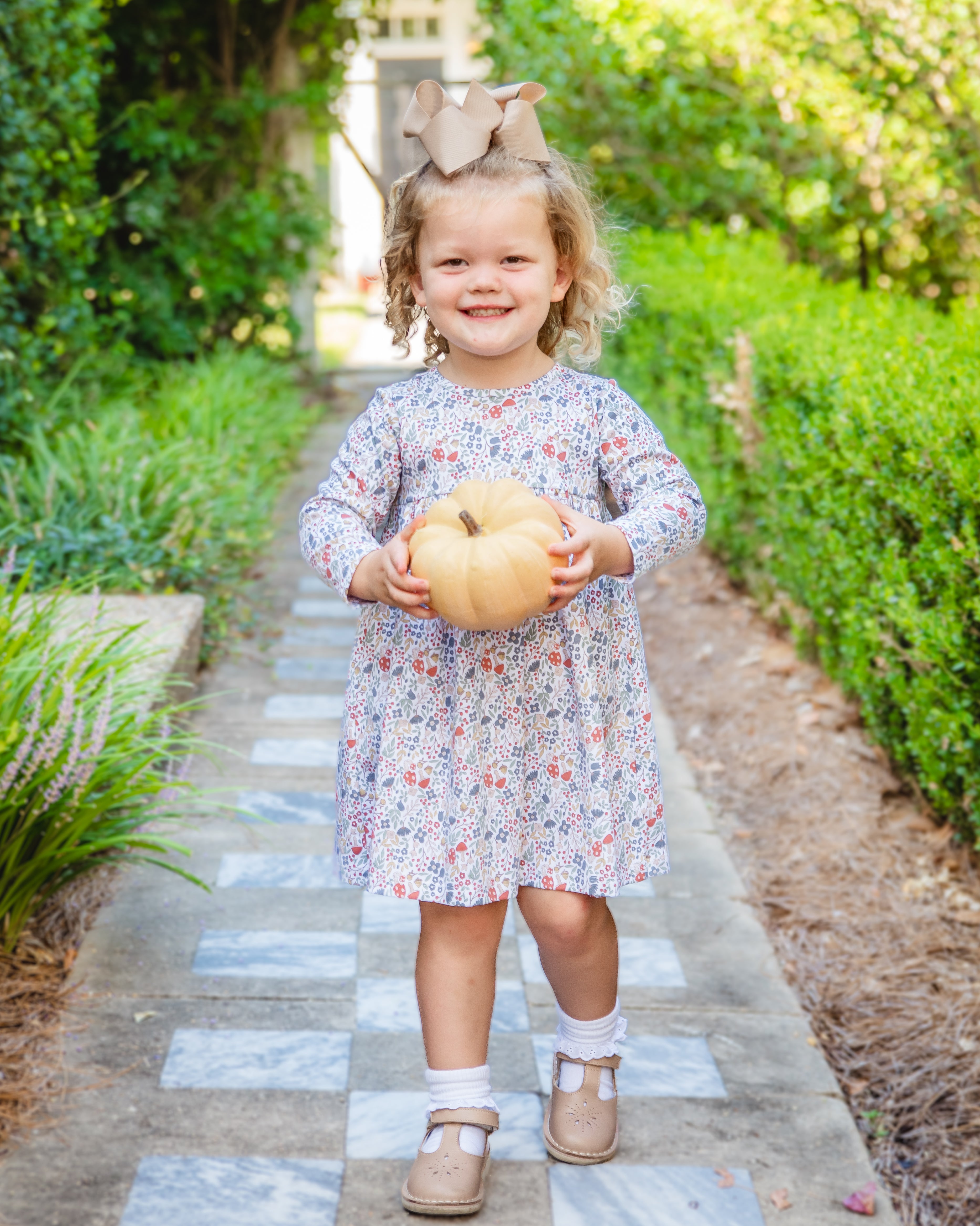 Fall Flowers Long Sleeve Girl's Dress Pima Cotton - Little Threads Inc. Children's Clothing