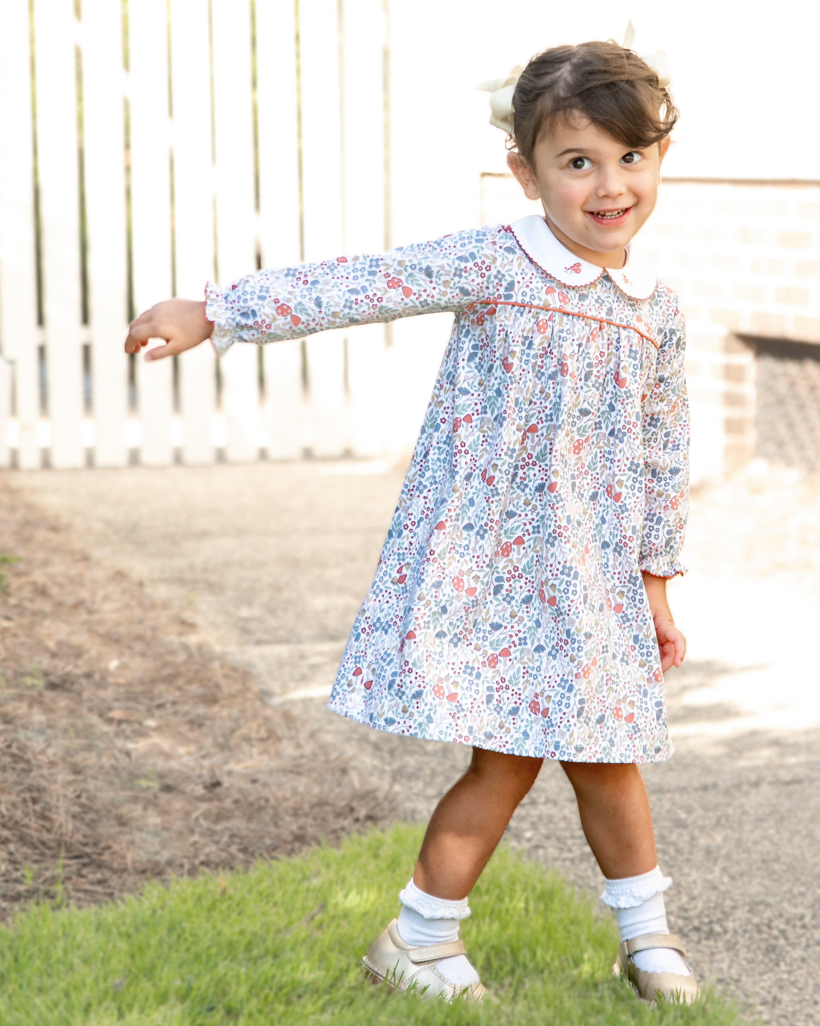 Fall Flowers girl Long Sleeve Float Pima cotton dress - Little Threads Inc. Children's Clothing