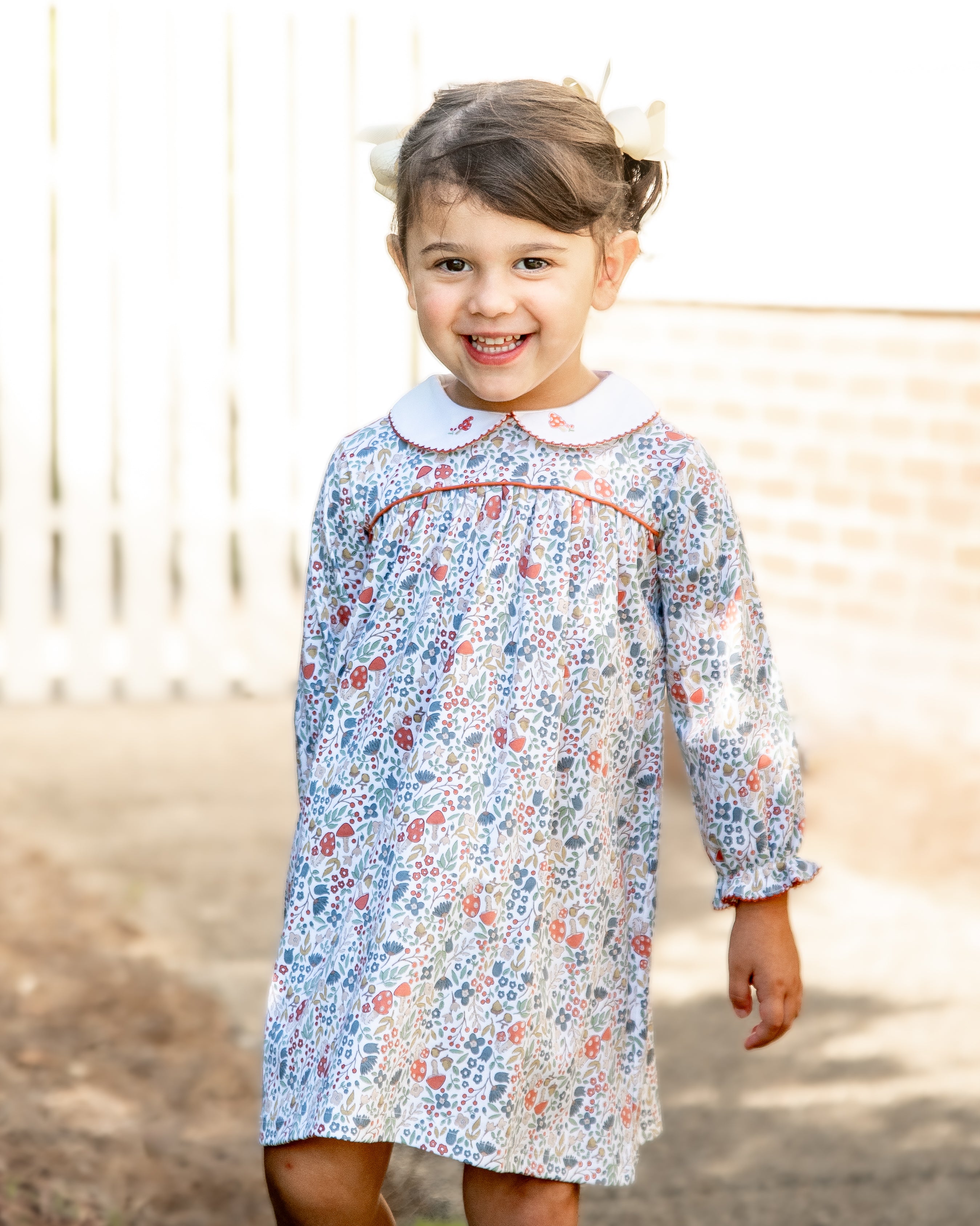 Fall Flowers girl Long Sleeve Float Pima cotton dress - Little Threads Inc. Children's Clothing
