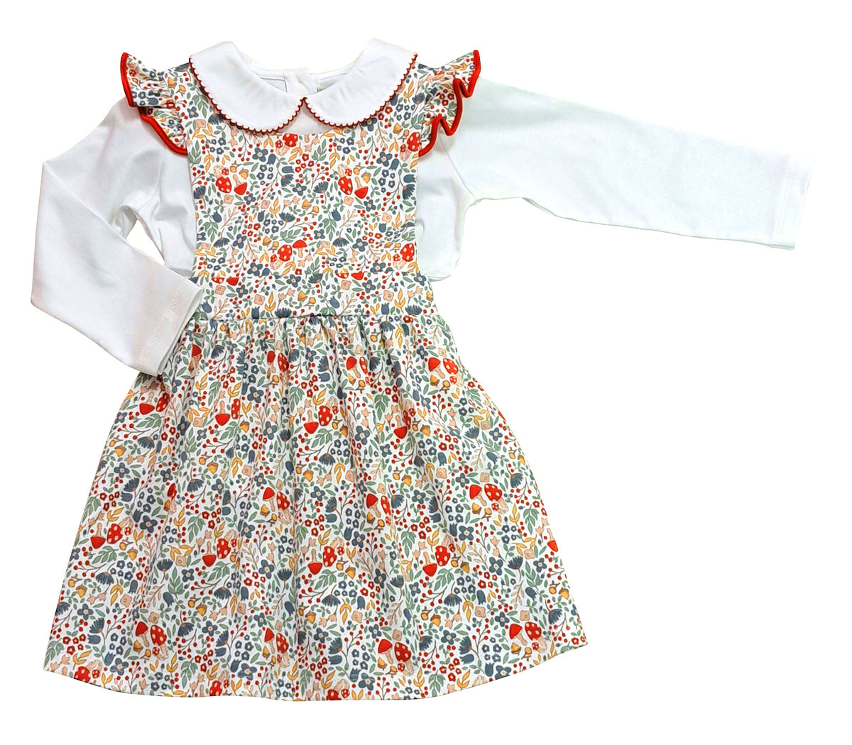 Girl's "Fall Flowers" White long Sleeve and Jumper Set - Little Threads Inc. Children's Clothing