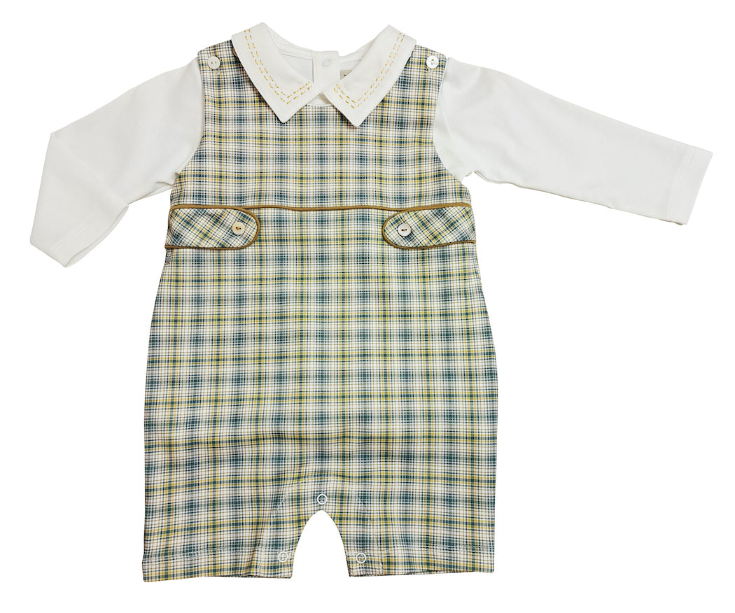 Fall Flowers Boy White long sleeve top checkered Overall - Little Threads Inc. Children's Clothing
