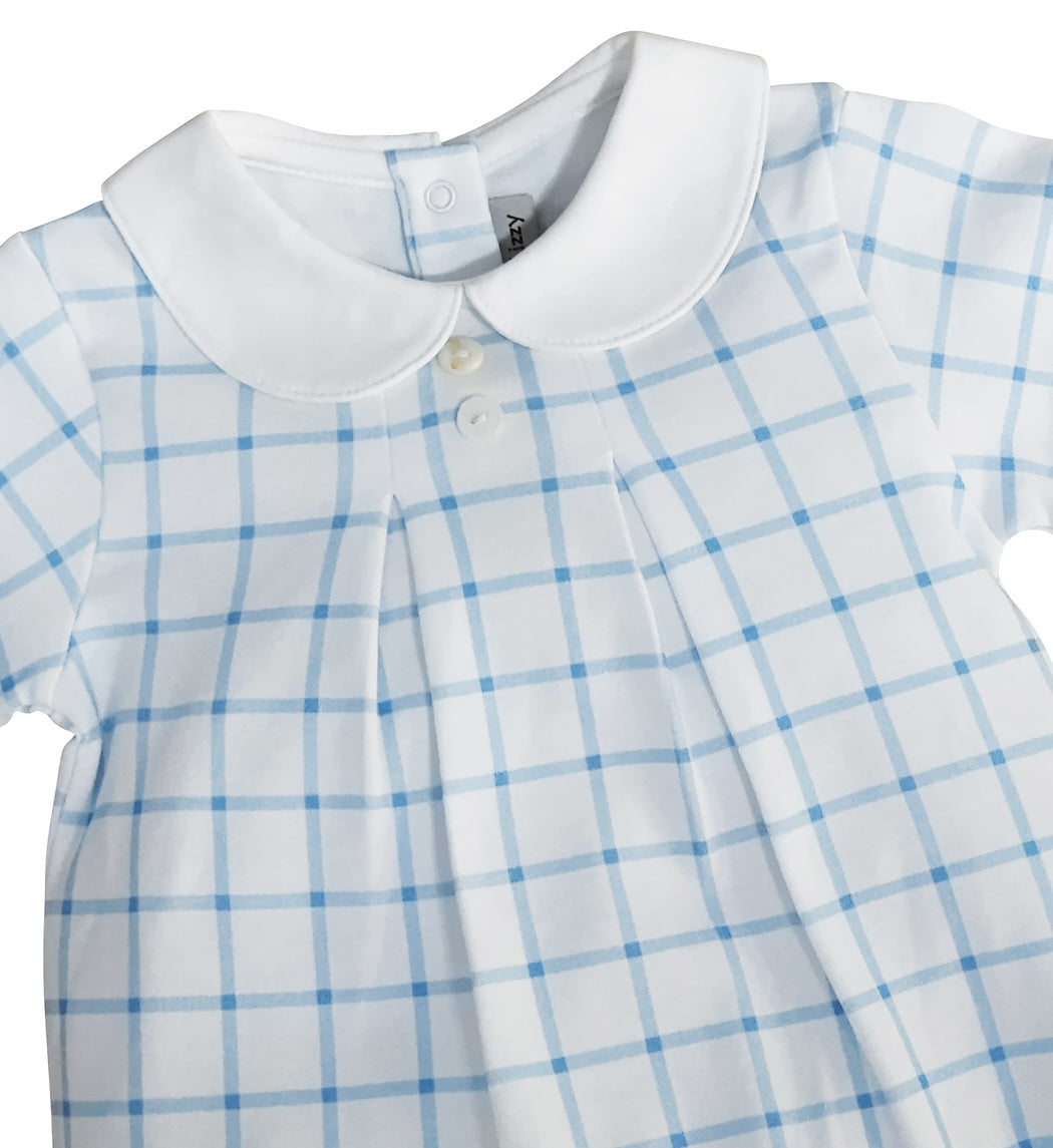 Blue checks Pima cotton baby boy romper - Little Threads Inc. Children's Clothing
