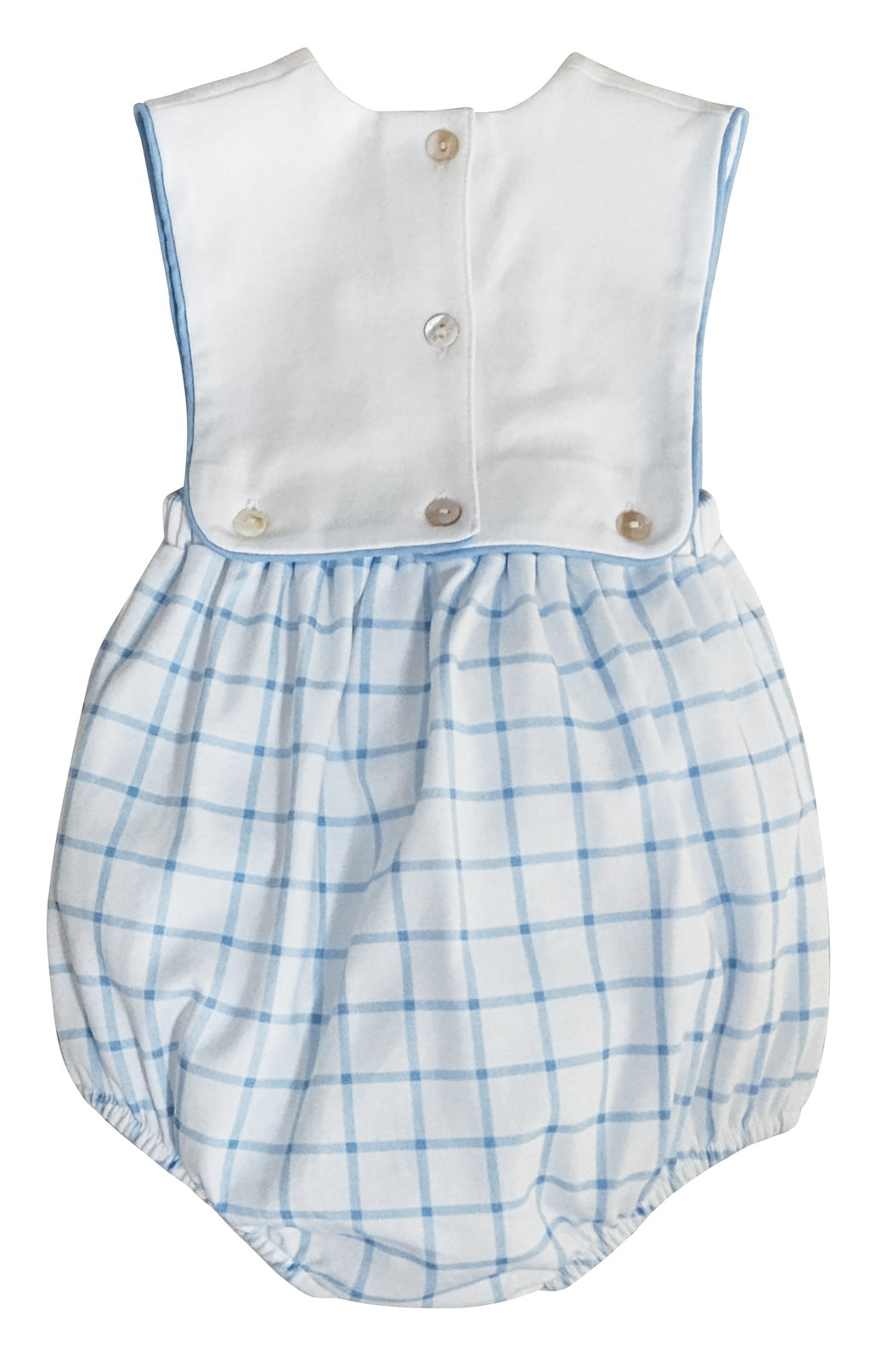 Blue windowpanes print white top baby boy romper - Little Threads Inc. Children's Clothing