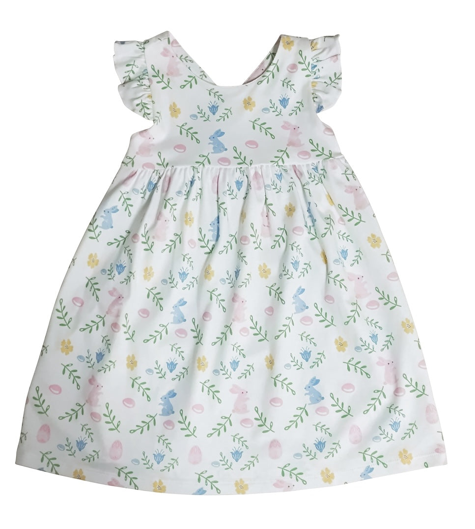 Criss-Cross Back Girl's Dress Easter Floral with Bunnies - Little Threads Inc. Children's Clothing