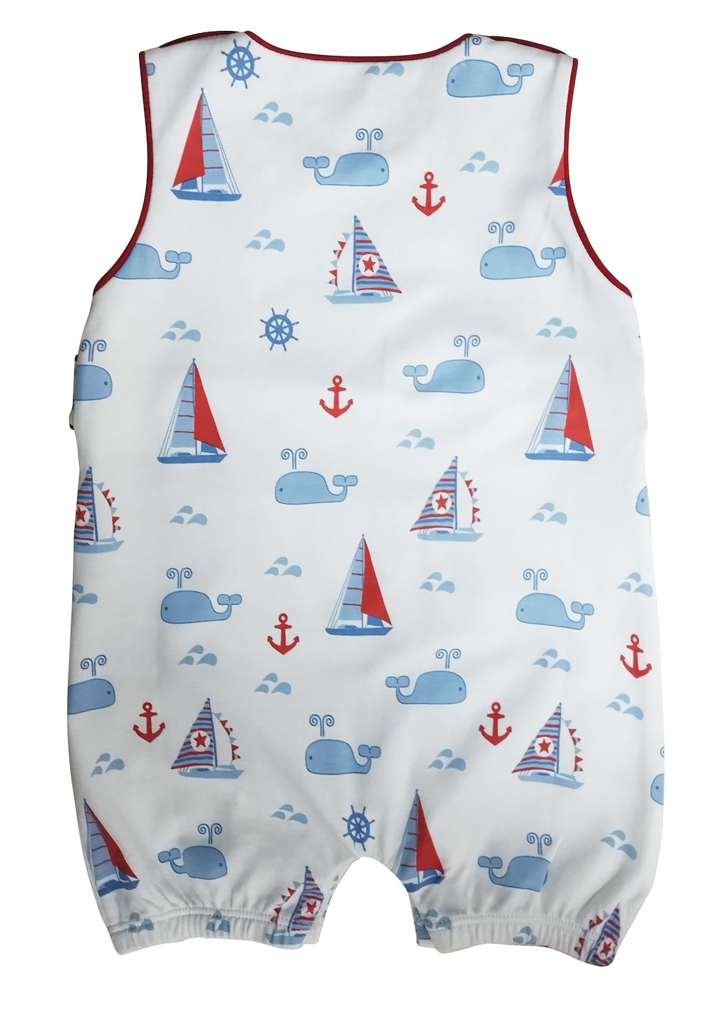 Nantucket Boy's overall with whales and sailboats - Little Threads Inc. Children's Clothing