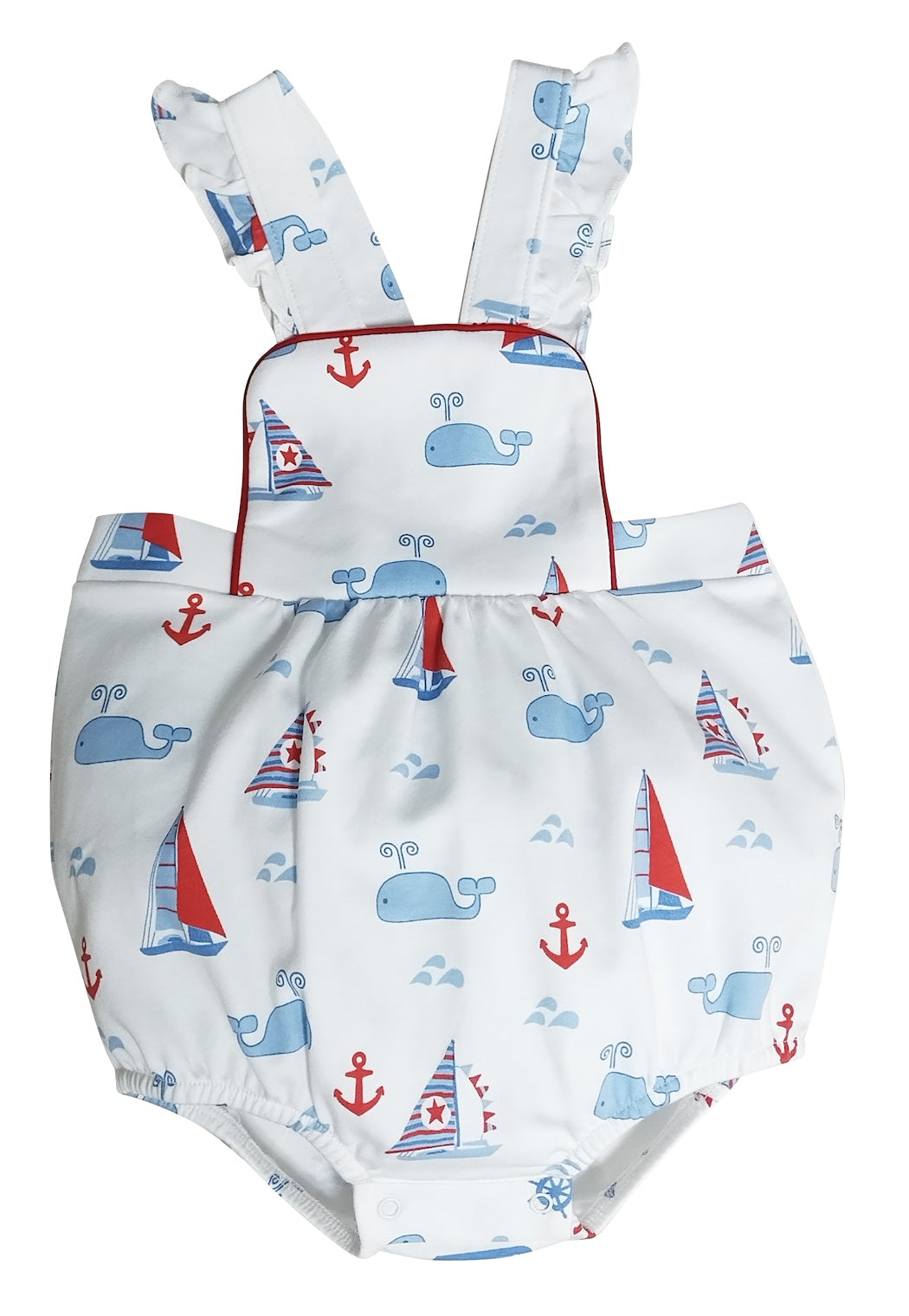 Nantucket Whales and sailboats Print Baby girl's sun bubble - Little Threads Inc. Children's Clothing