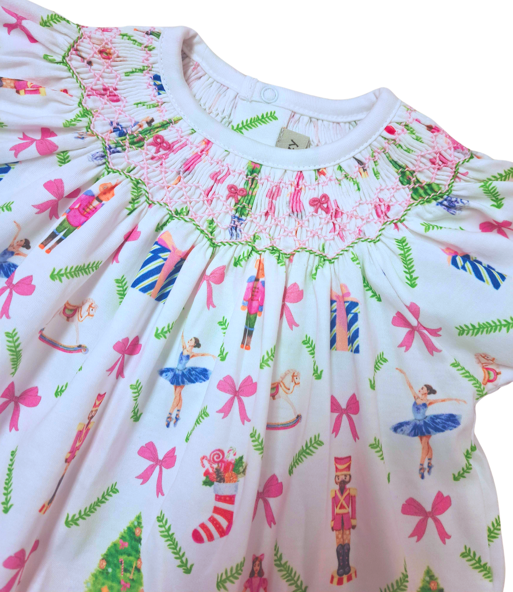 Christmas Nutcracker Girl's hand Smocked bishop