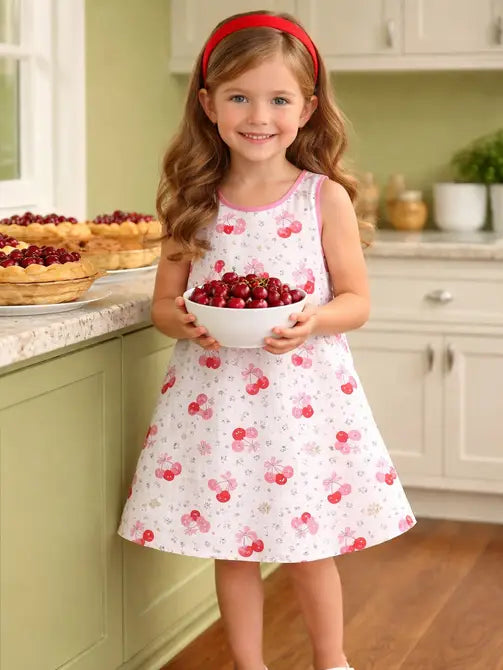 Cherries A-Line Girl's Dress - Little Threads Inc. Children's Clothing