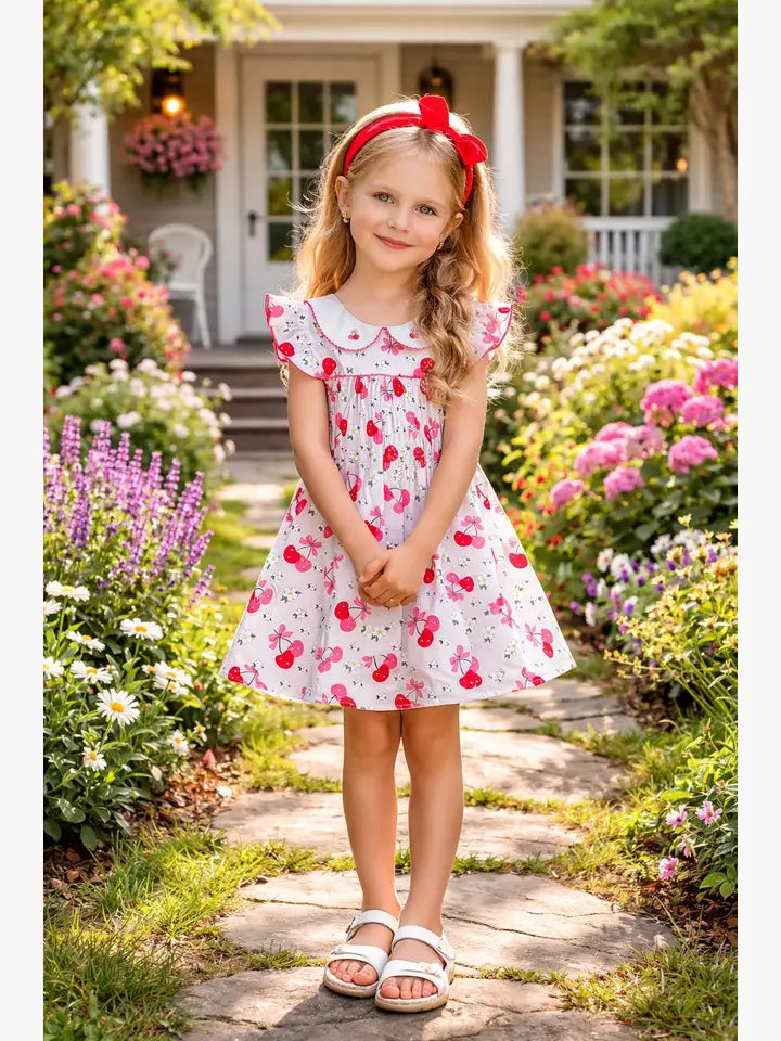 Cherries Girl's Float Dress - Little Threads Inc. Children's Clothing