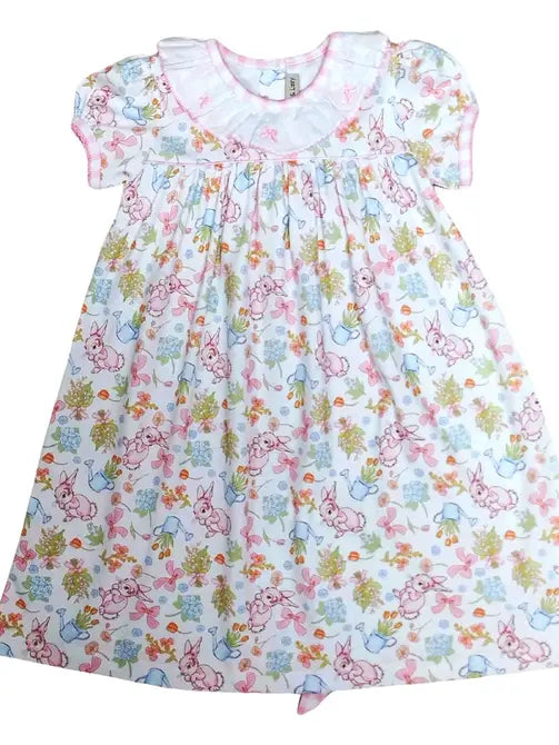 Easter Bunnies Floral Girl's Dress - Little Threads Inc. Children's Clothing