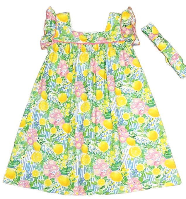Positano Leons print Girl's ruffle dress - Little Threads Inc. Children's Clothing