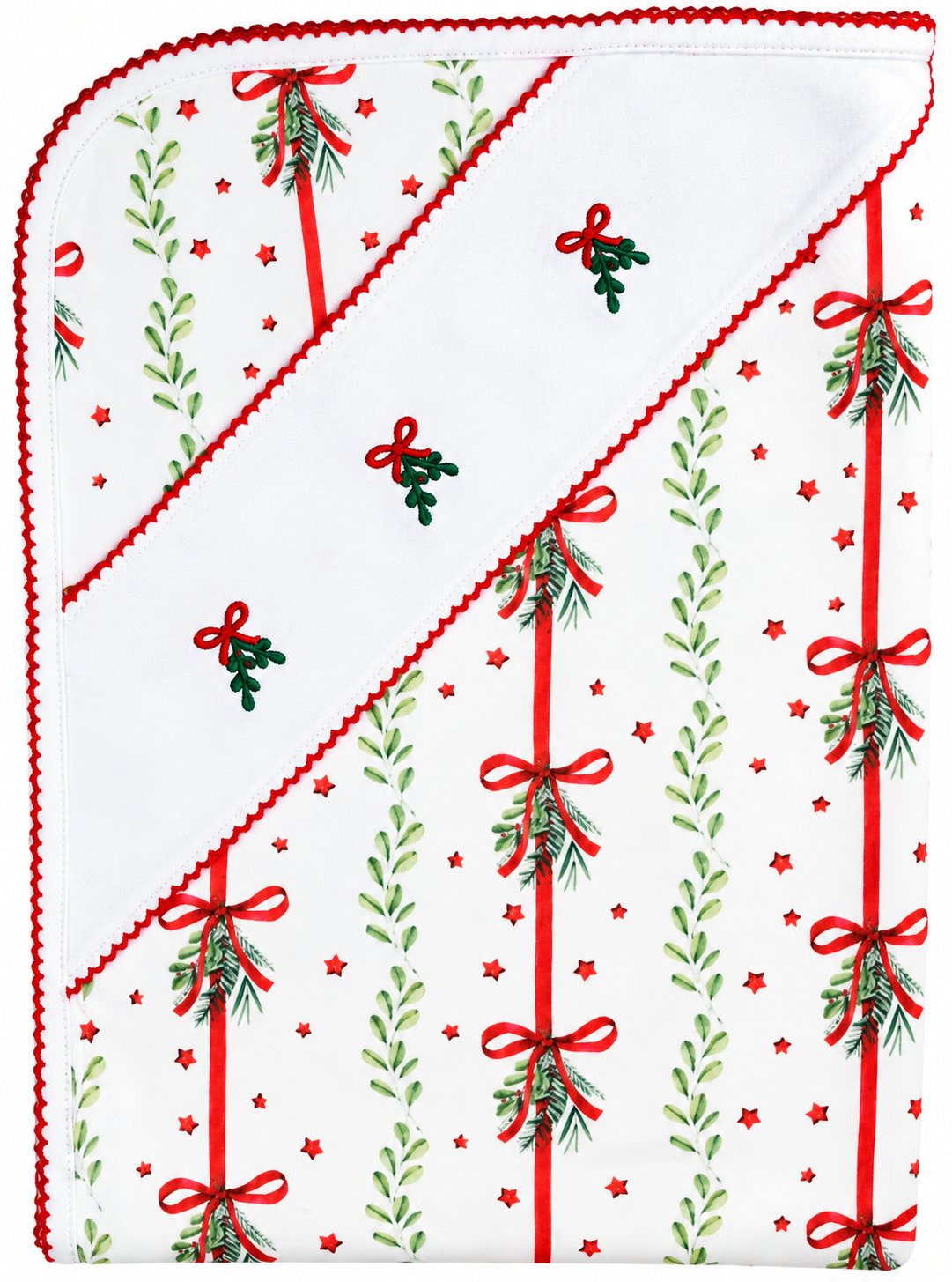 Christmas Bows & Mistletoe Print Baby Pima Cotton Blanket