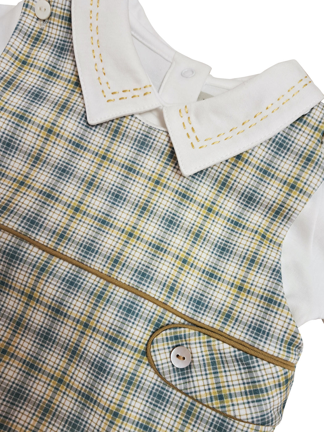 Fall Flowers Boy White long sleeve top checkered Overall - Little Threads Inc. Children's Clothing