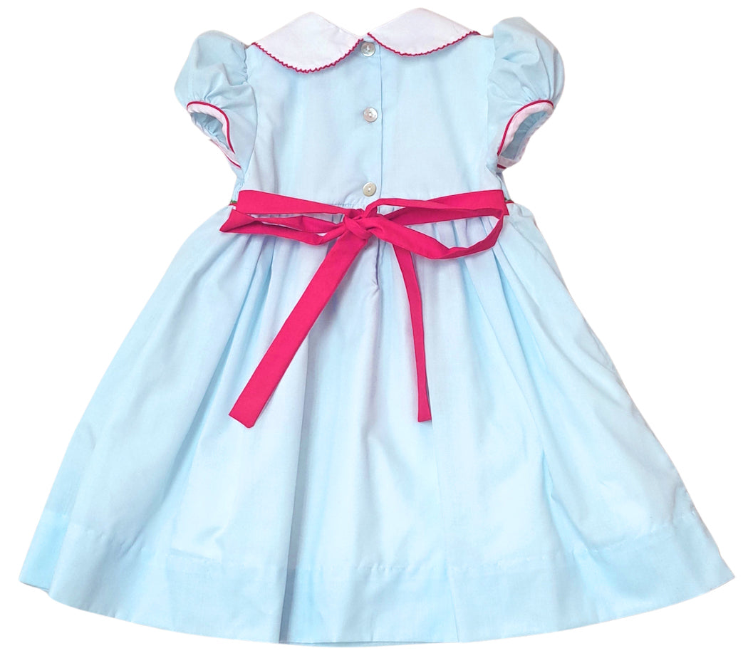 Hand Smocked girls blue dress Santa Claus Collection