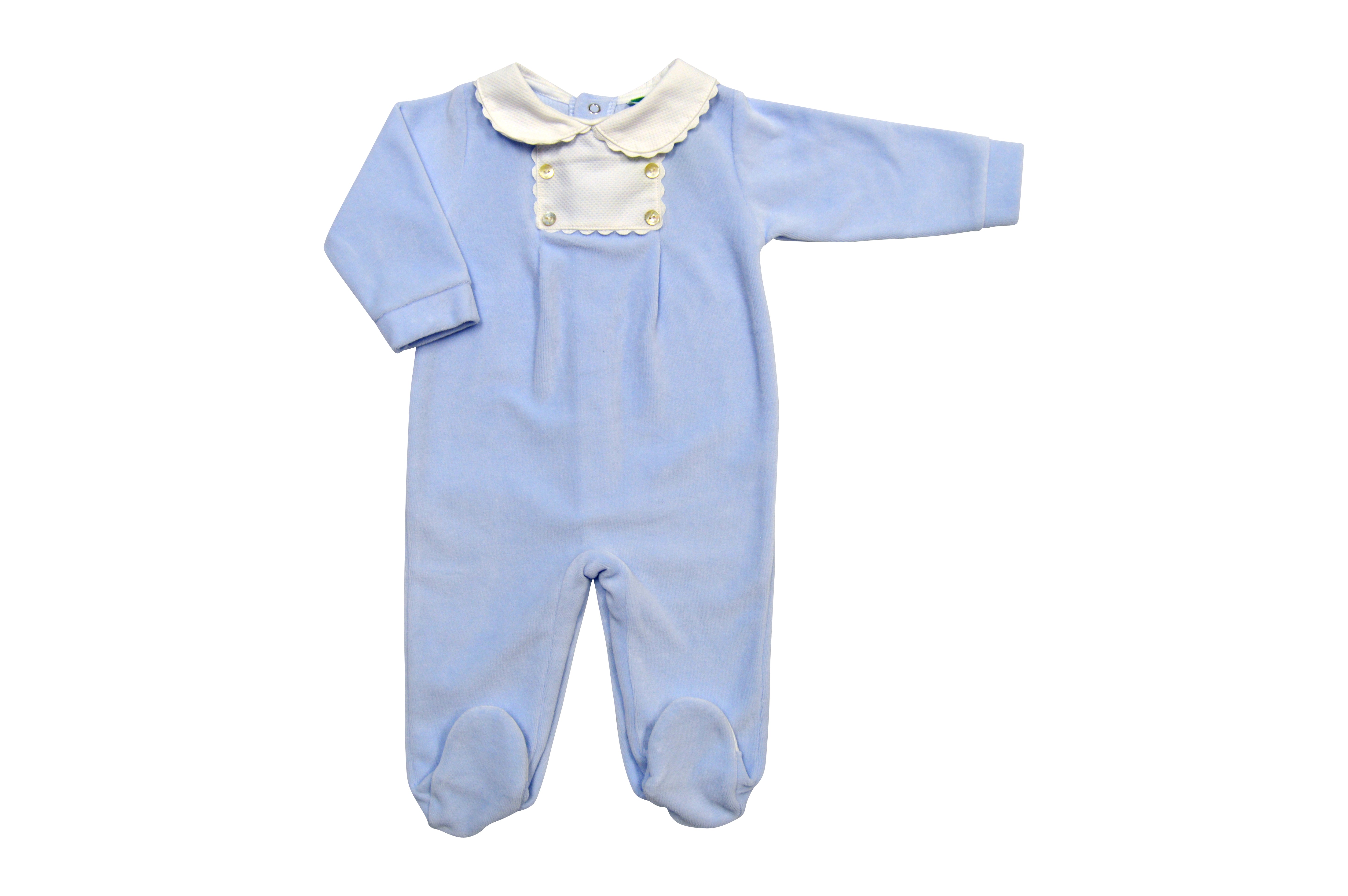Blue Velour Button Footie - Little Threads Inc. Children's Clothing