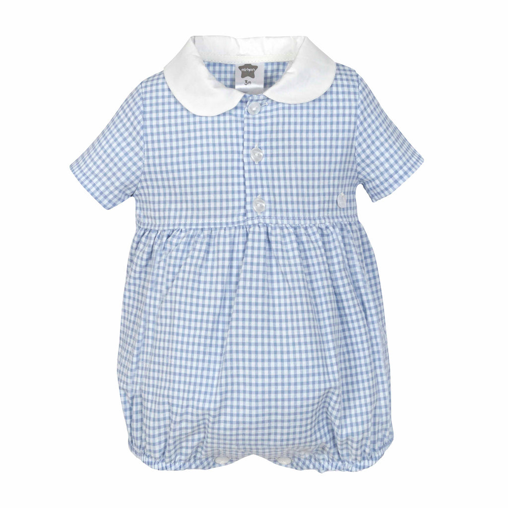 Basics - Blue seersucker romper - Little Threads Inc. Children's Clothing