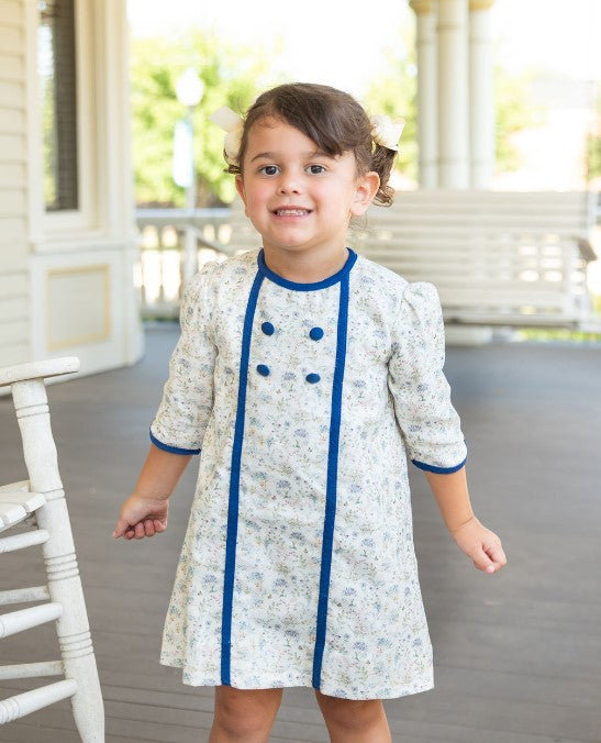 Mia - Long sleeve Fall blue floral A-Line girl's Dress - Little Threads Inc. Children's Clothing