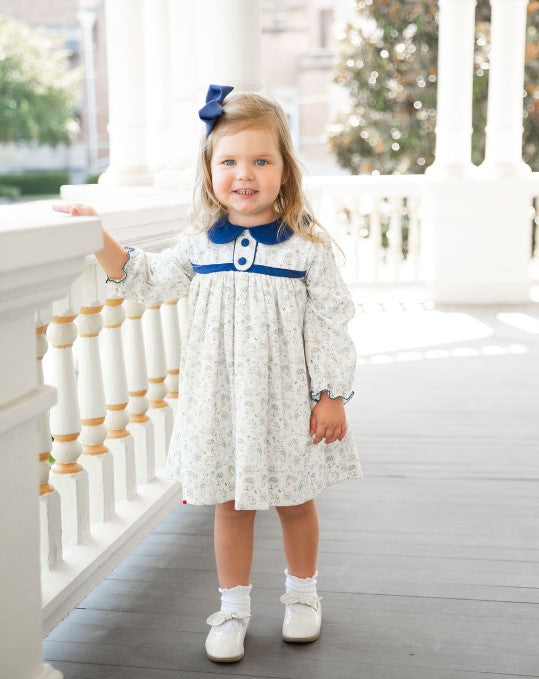 Mia - Long sleeve Fall blue flowers Girl's float dress - Little Threads Inc. Children's Clothing