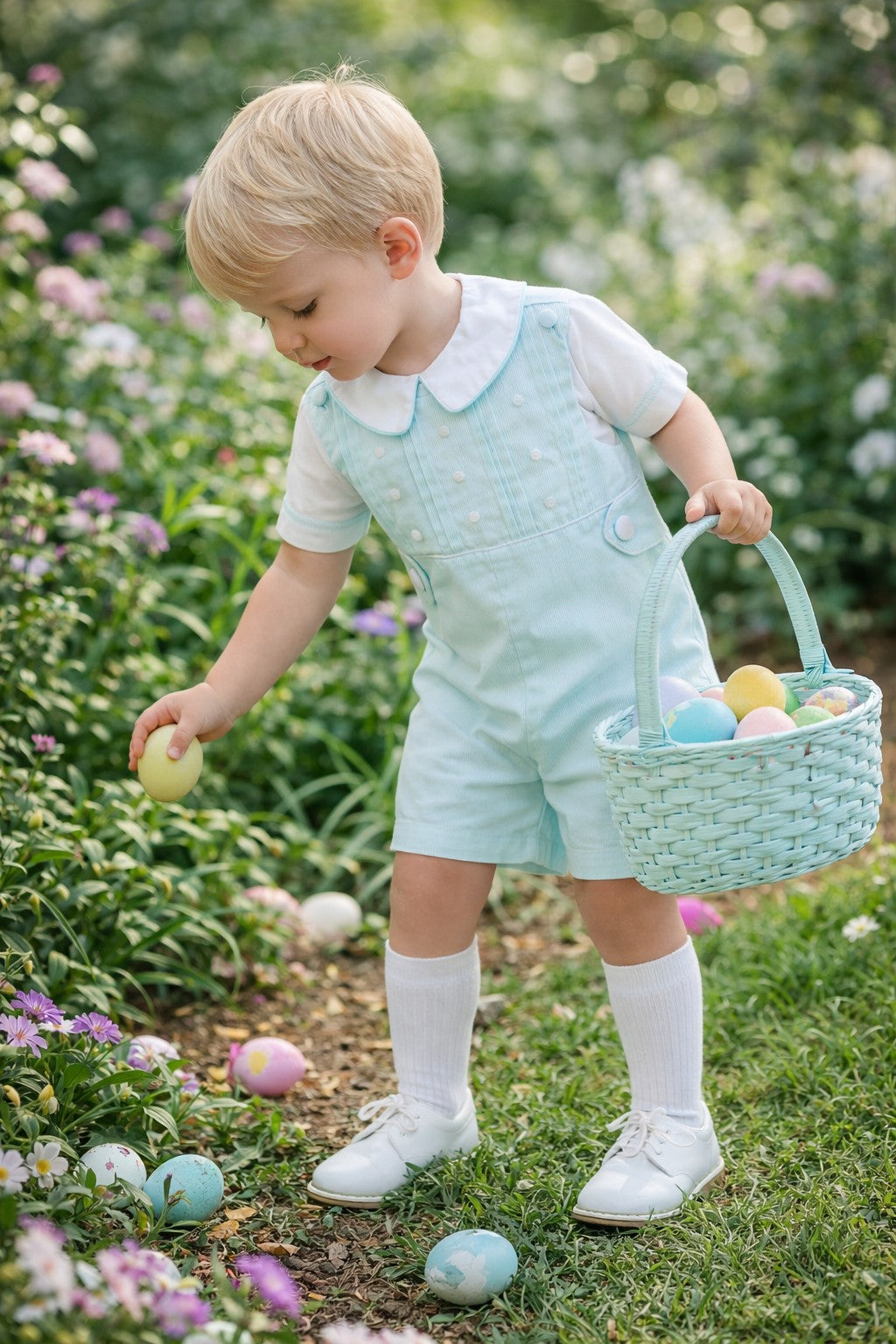 Baby Boys Mint Blue Easter Shortall Set