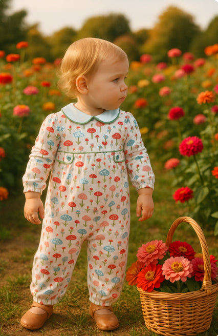 Fall Mushroom Print Baby Girl Romper - Little Threads Inc. Children's Clothing