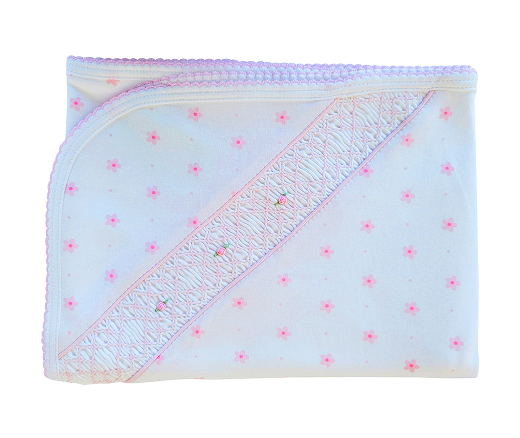Baby Girl's Pink Flower Print Pima Cotton Smocked Blanket - Little Threads Inc. Children's Clothing