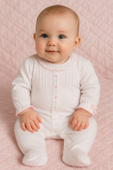 Rose Vine Pin Tuck Footie - Little Threads Inc. Children's Clothing