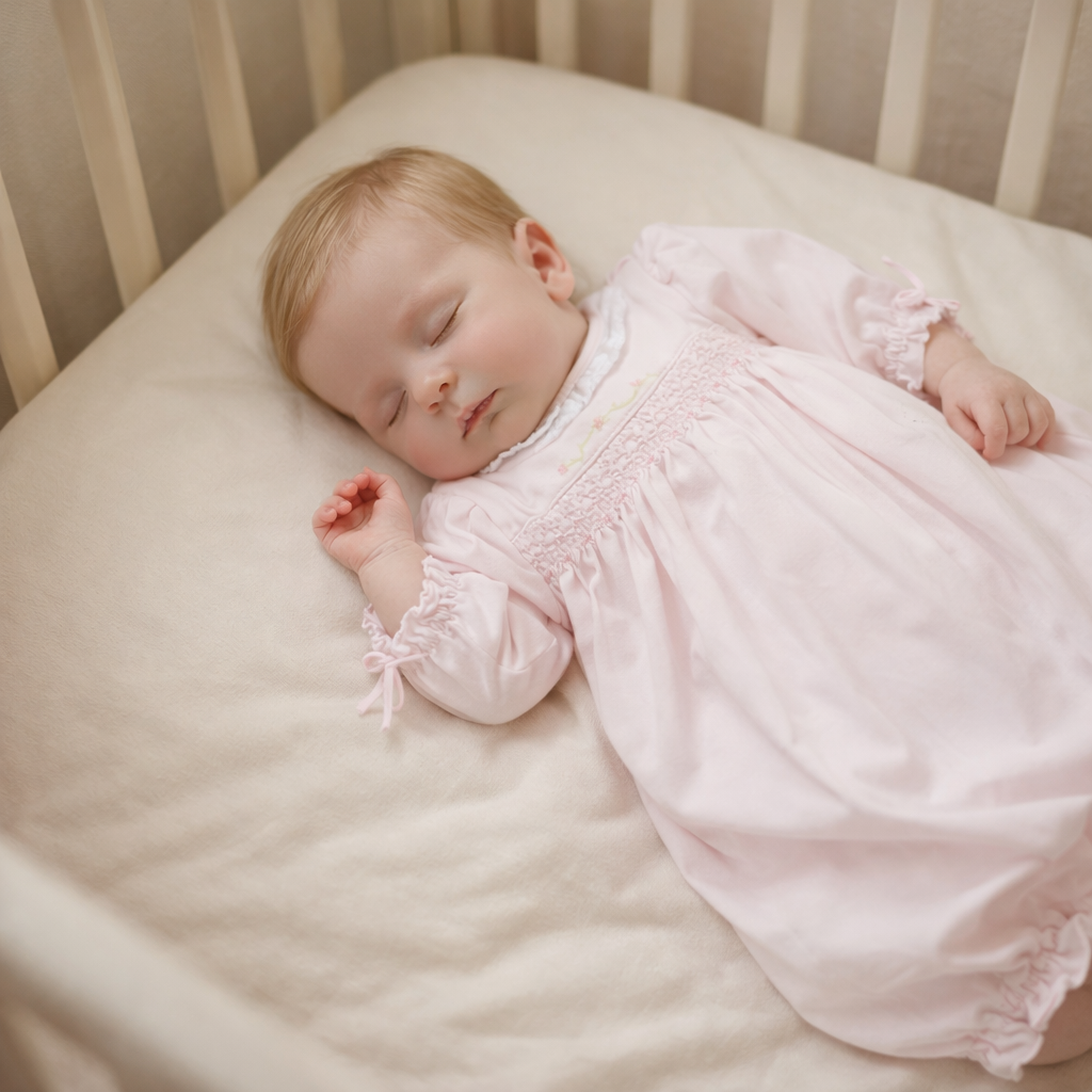 Girl's Pink Smocked Rose Vine Gown - Little Threads Inc. Children's Clothing