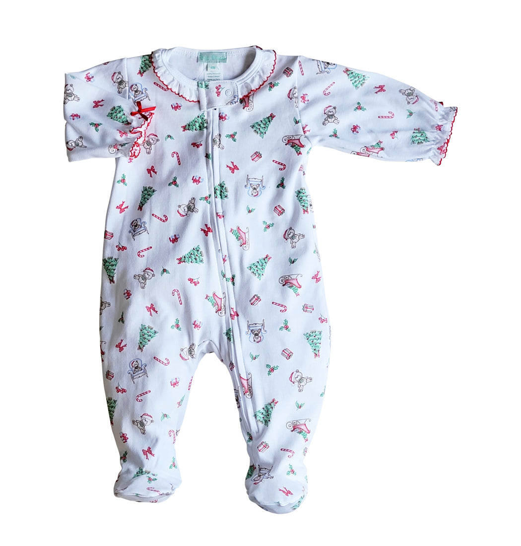 Baby Girl's "Christmas Teddy Bear"  Footie - Little Threads Inc. Children's Clothing