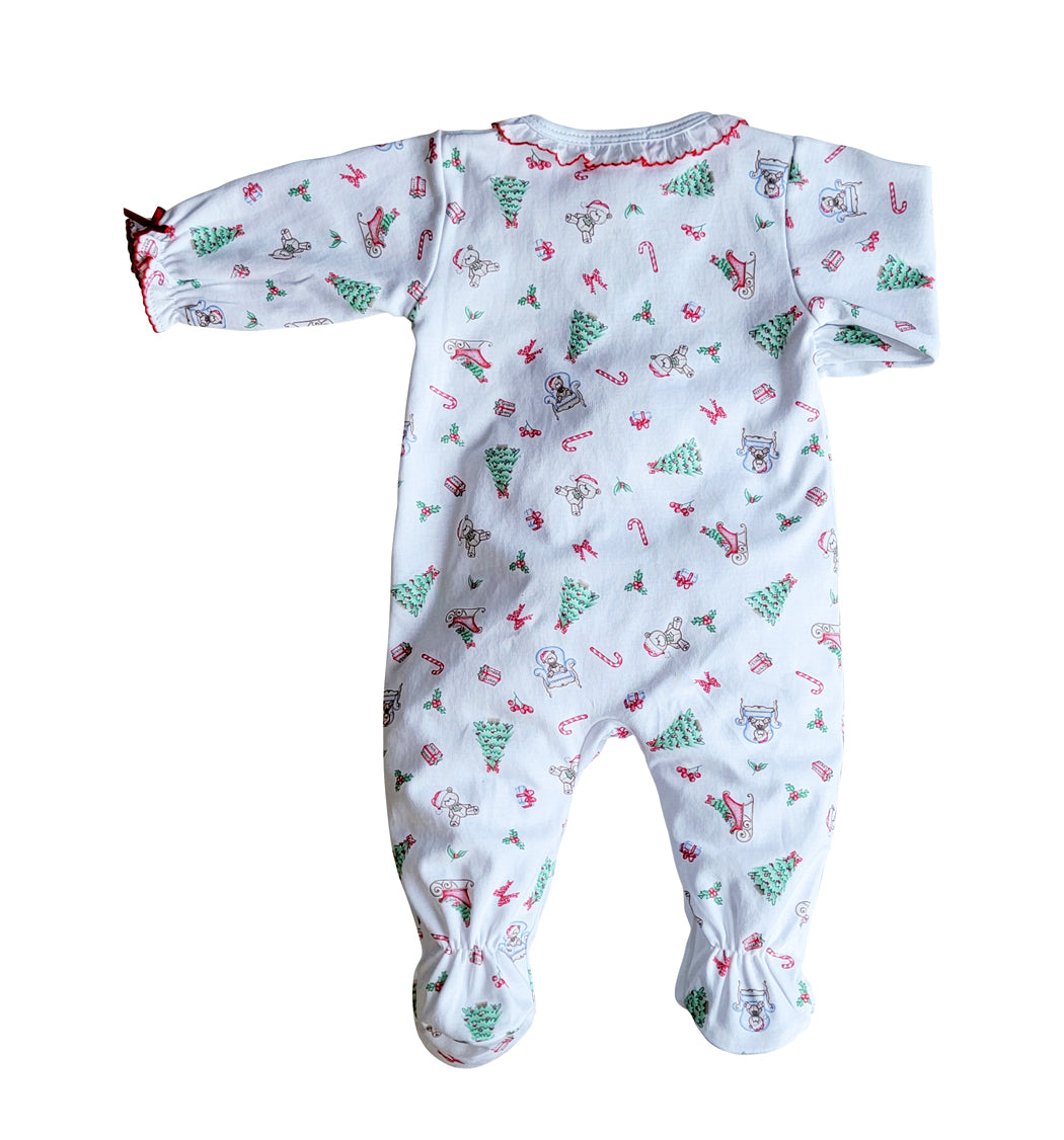 Baby Girl's "Christmas Teddy Bear"  Footie - Little Threads Inc. Children's Clothing