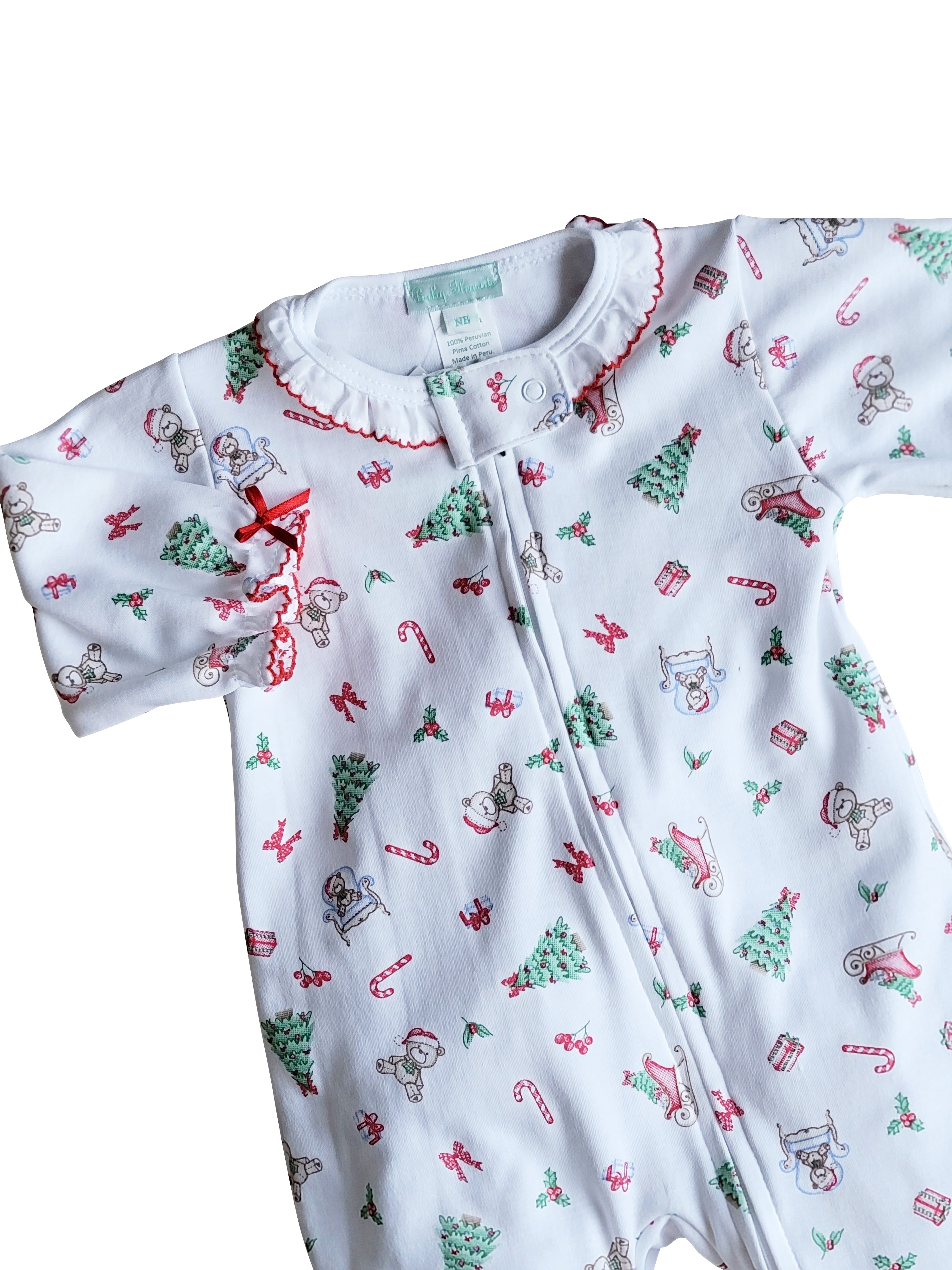 Baby Girl's "Christmas Teddy Bear"  Footie - Little Threads Inc. Children's Clothing