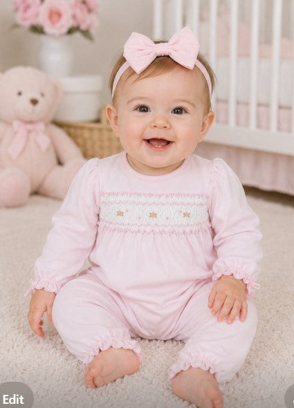 Baby Girl Pink Hand Smocked Rosebuds Converter