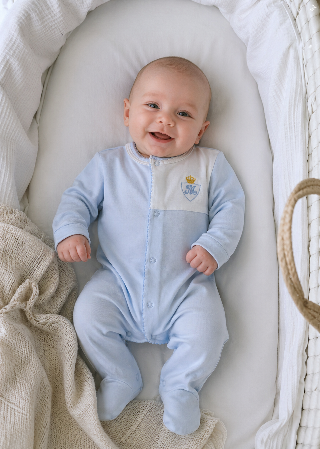 Baby Boy Blue Footie with Crown and Monogram - Little Threads Inc. Children's Clothing