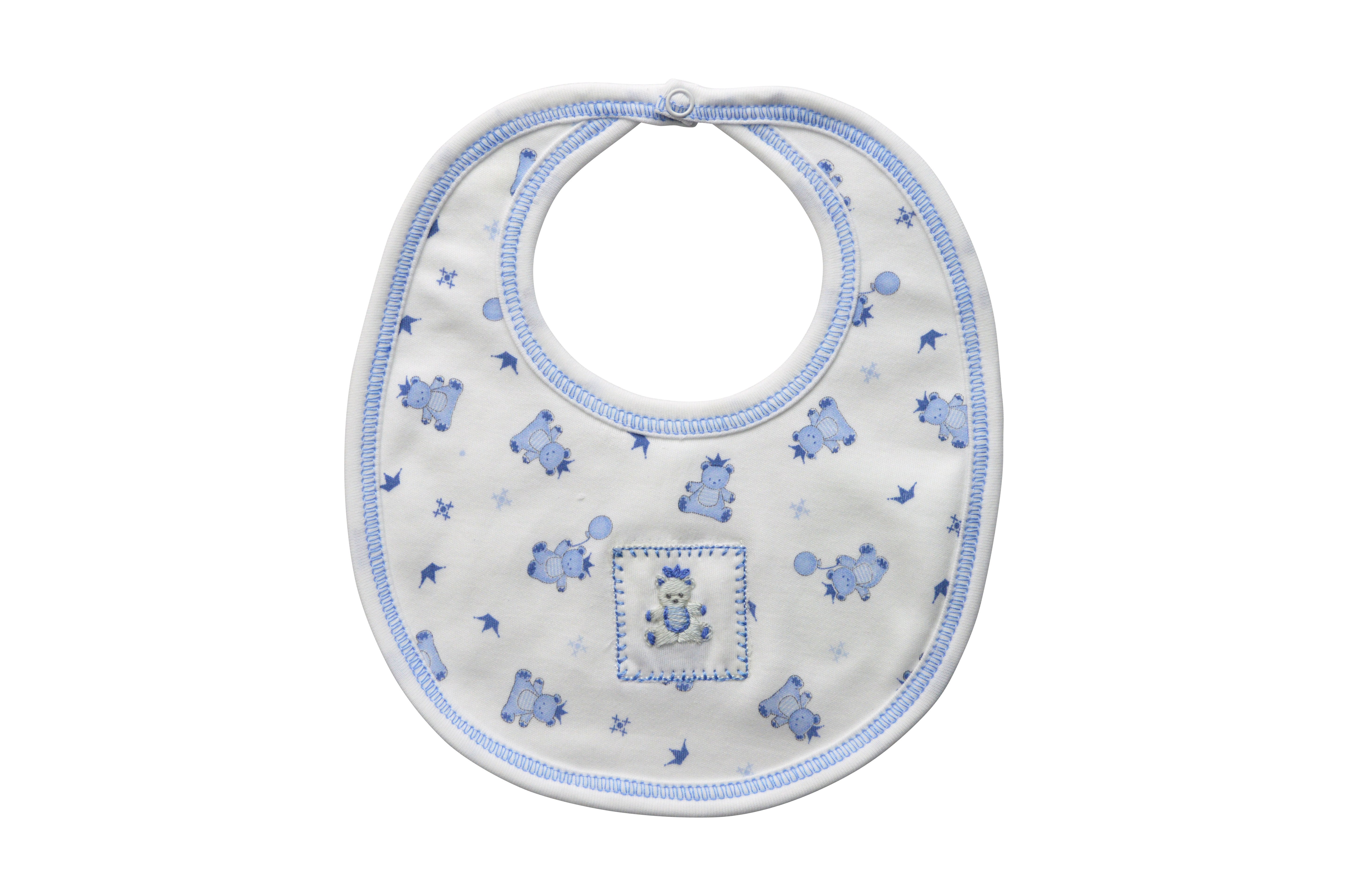 Blue King Bear Pima Cotton Baby Bib - Little Threads Inc. Children's Clothing