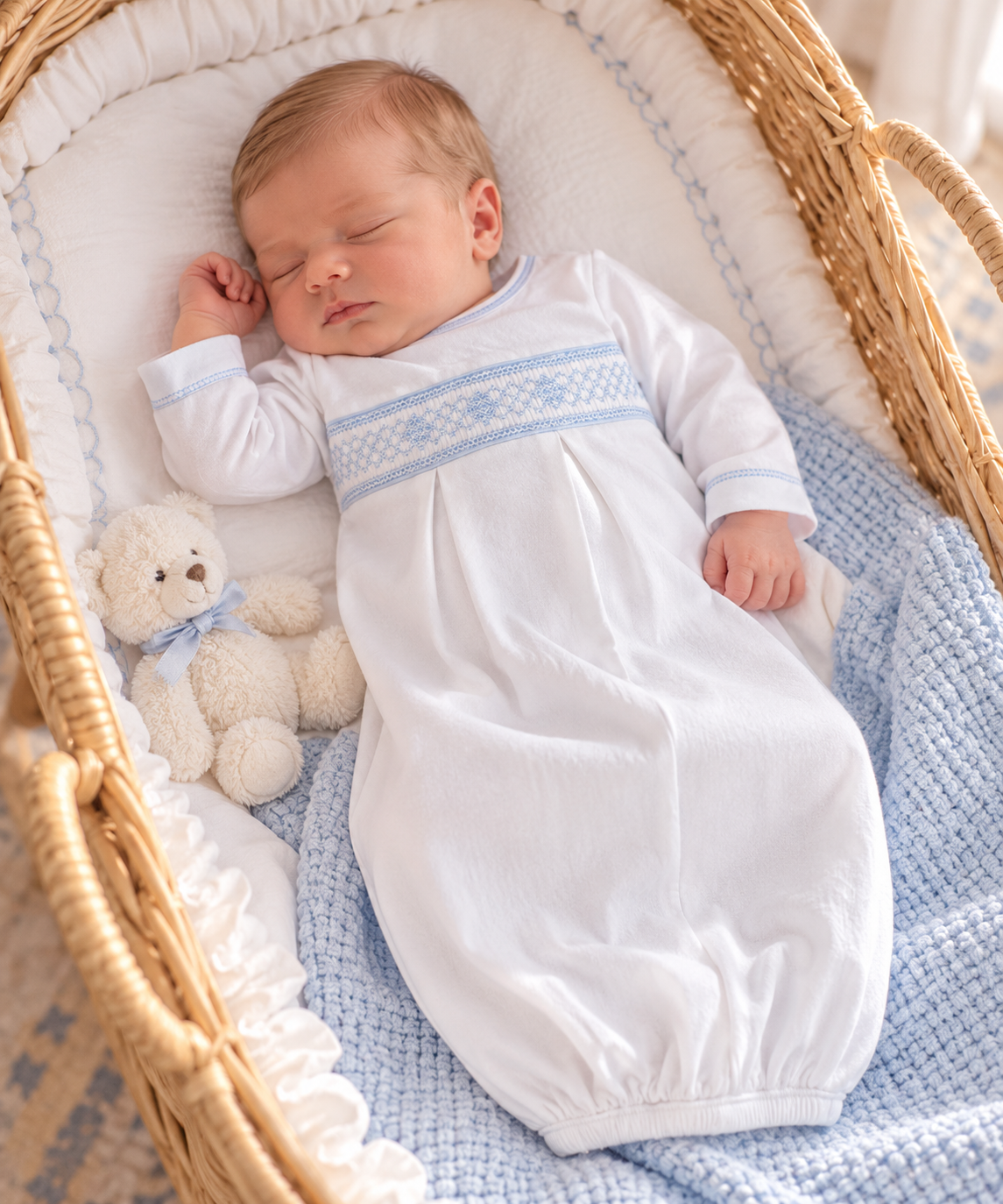 Baby Boys White Jacquard Gown