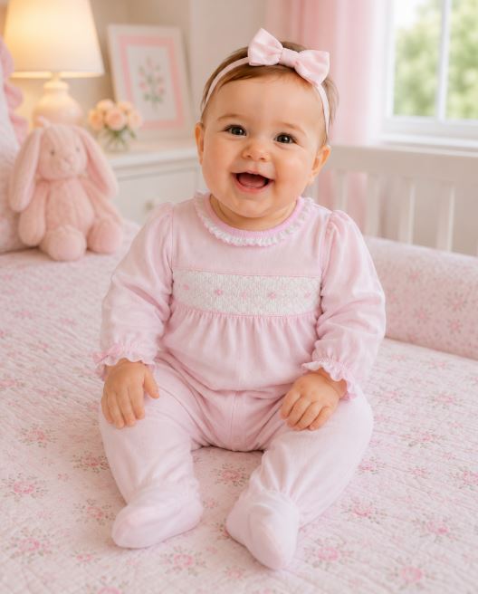 Baby Girl's Pink Smocked Bows Footie