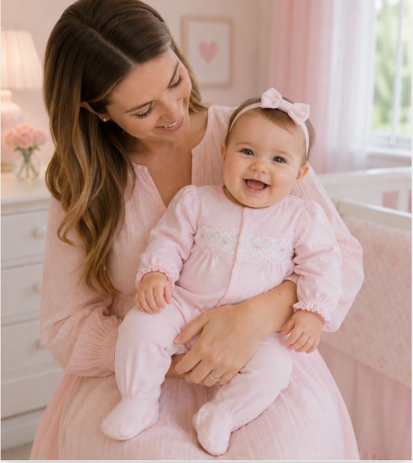 Bows Hand Smocked Pima Cotton Baby Footie