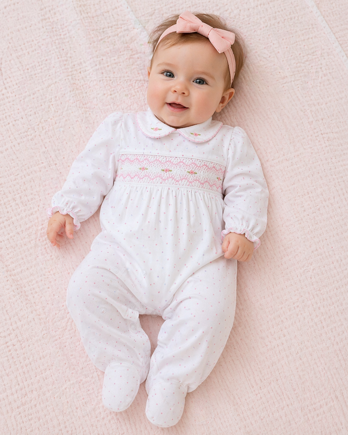 Baby Girl's Pink Dot Flower Footie - Little Threads Inc. Children's Clothing