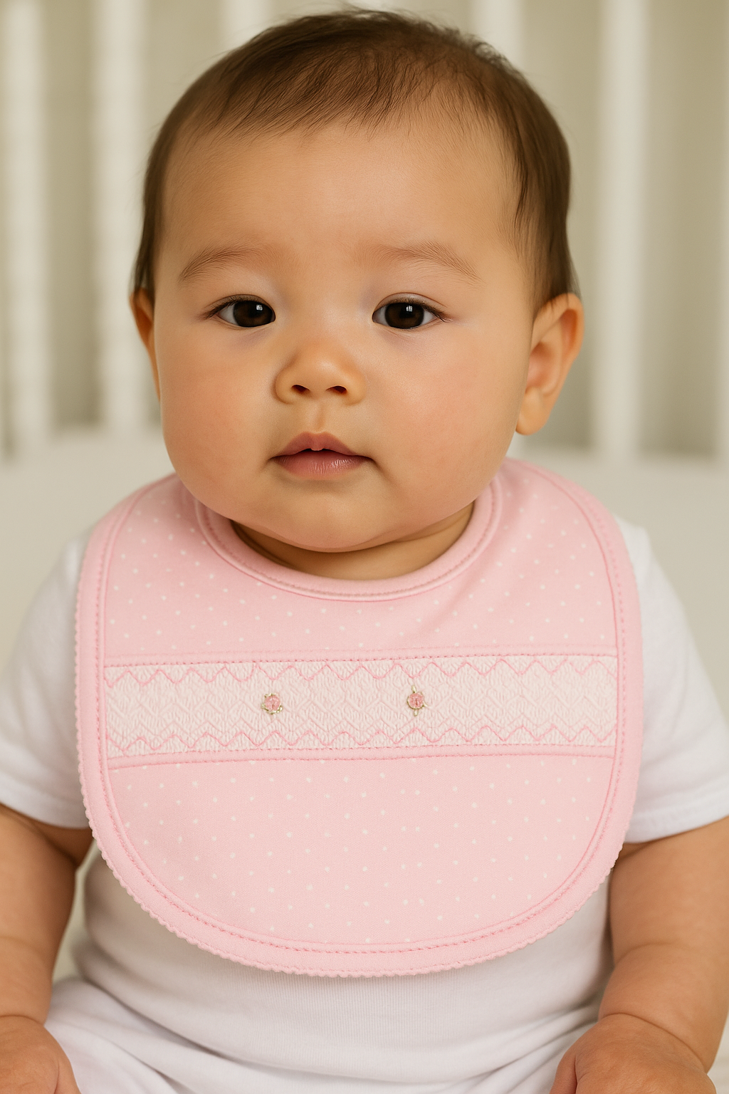 Baby Girl’s Smocked "Pink Tiny Dots" Bib