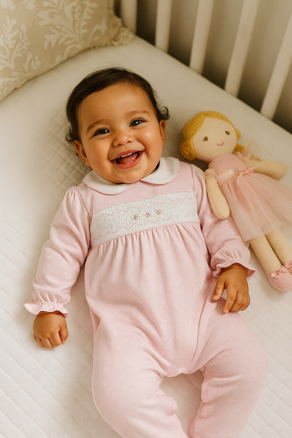 Baby Girl's Pink Hand Smocked Footie